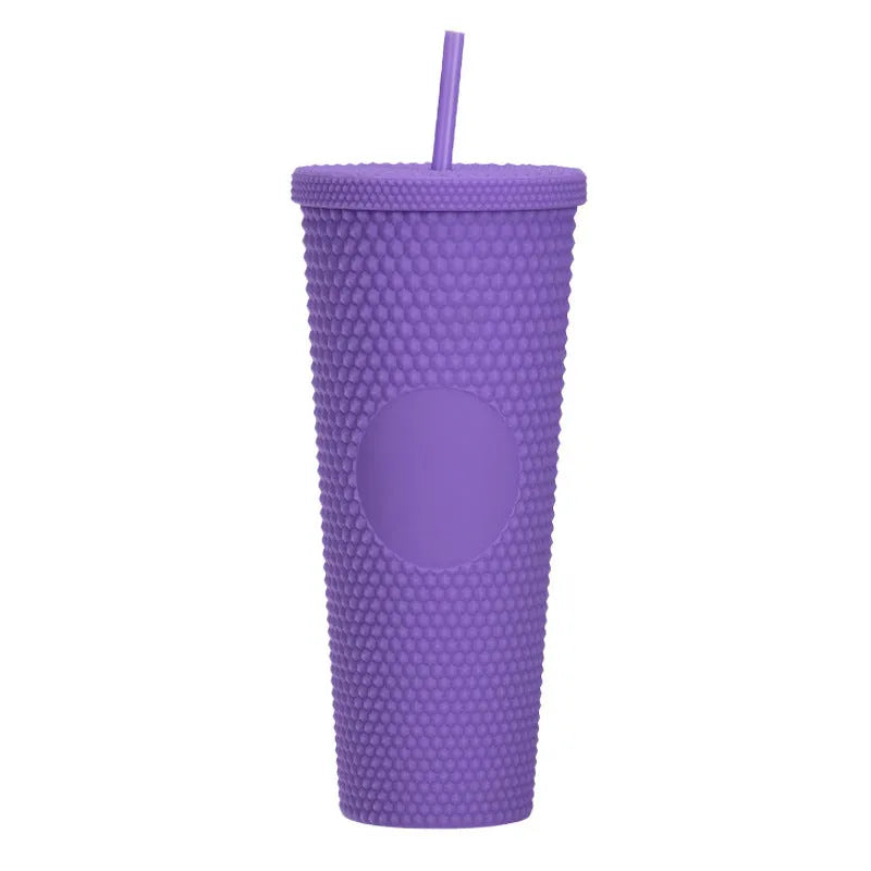 Double Studded Plastic Straw Cup Large Capacity Creative 710ml Durian Cup Portable Diamond Cup - Bellarte Enchanté Double Studded Plastic Straw Cup Large Capacity Creative 710ml Durian Cup Portable Diamond Cup